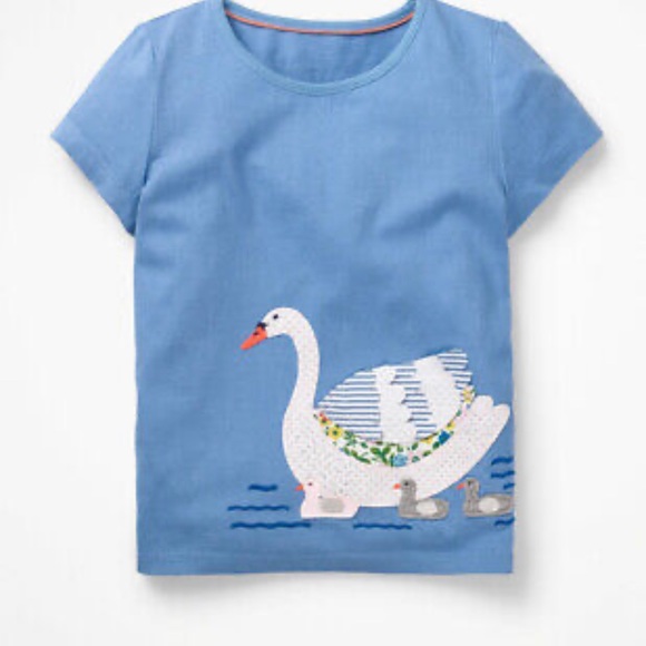 Mini Boden Swan Appliqué Blue Top Sz 3-4